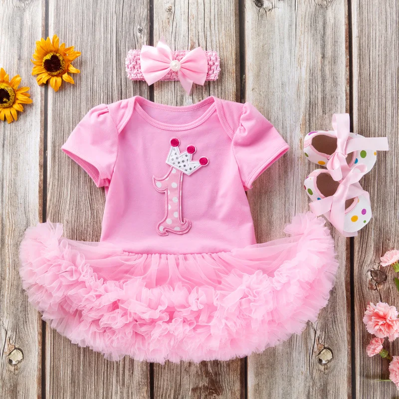 Baby Girl Dresses 1st Birthday Dress Lace Tutu Party Dress Valentine\'s Day Infant Newborn Jumpsuit Dress+Headband Gift Sets