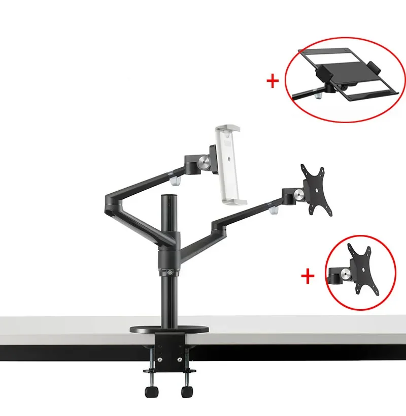 Aluminium Hoogte Verstelbare Desktop Dual Arm 17-32 Inch Monitor Houder + 10-17 Inch Laptop Stand OL-3TD full Motion Mount Arm