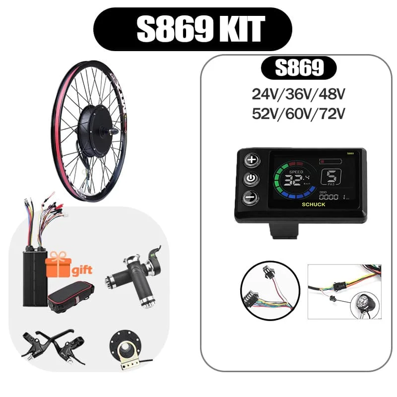 Leistungsstarkes 72V 5000W E-Bike Umrüstkit mit MTX Felgen-Hinterradnabenmotor, Elektrofahrrad-Kit S869 Farbdisplay DIY Fahrrad-Umbau