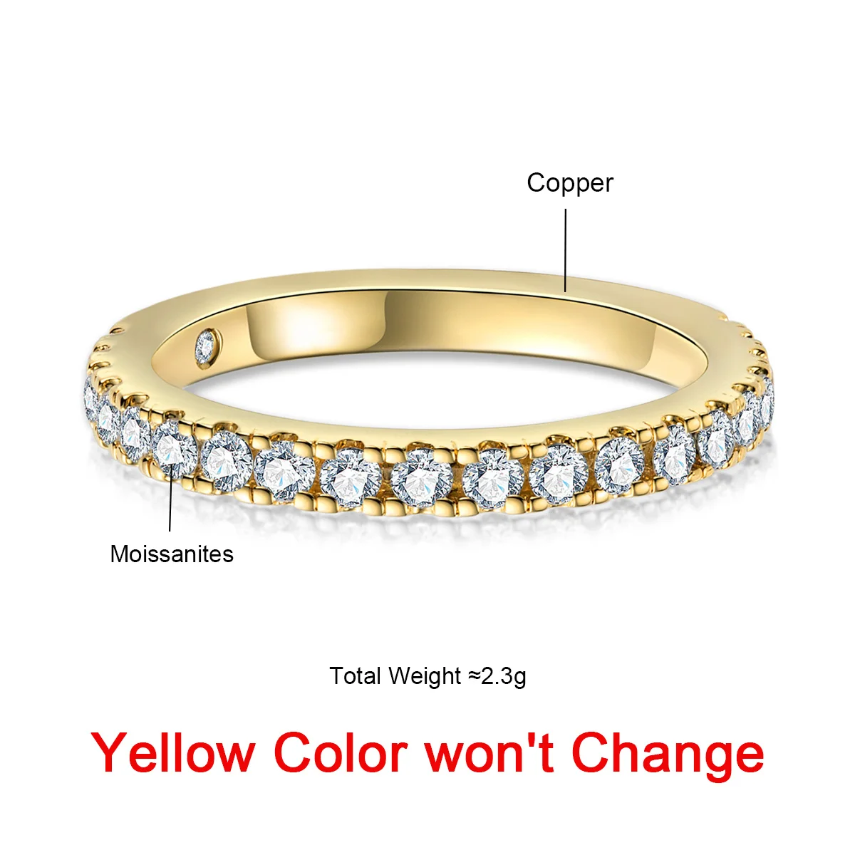 AnuJewel 1.9MM D Color Moissanite Diamond Band Ring 18K Gold Plated Wedding Yellow Color Rings for Women Jewelry Wholesale