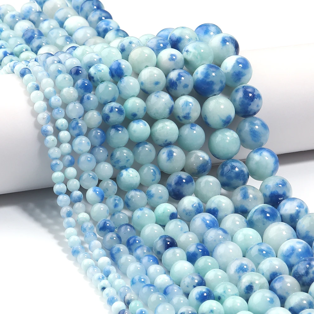 4 6 8 10 12mm Blaue Weiße Natürliche Persische Jade Steinperlen Runde Lose Perlen für Schmuckherstellung DIY Armband Halskette Zubehör