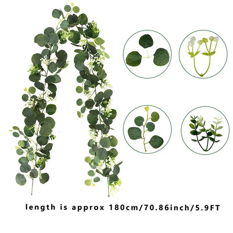 1PC Fake Eucalyptus Rattan Vine Green Willow Leaf Artificial Plants Silk Ivy Wall Hanging Garland Home Wedding Party Decoration