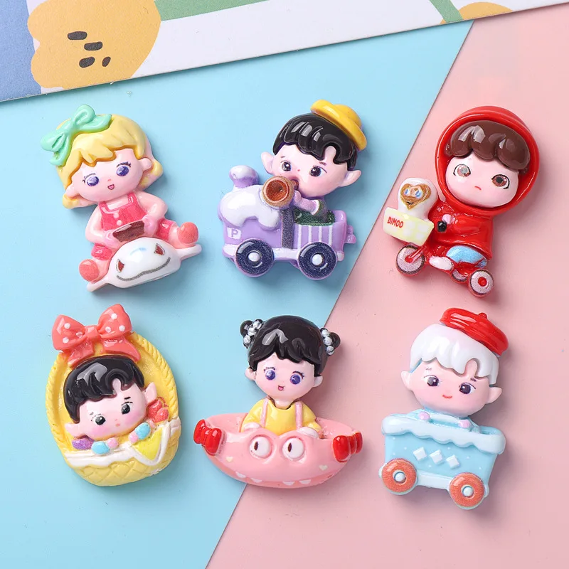 

100pcs Kawaii Cartoon Biker Boy Resin Flatback Cabochon for Hair Bow Center Scrapbook DIY Decoration Accessories