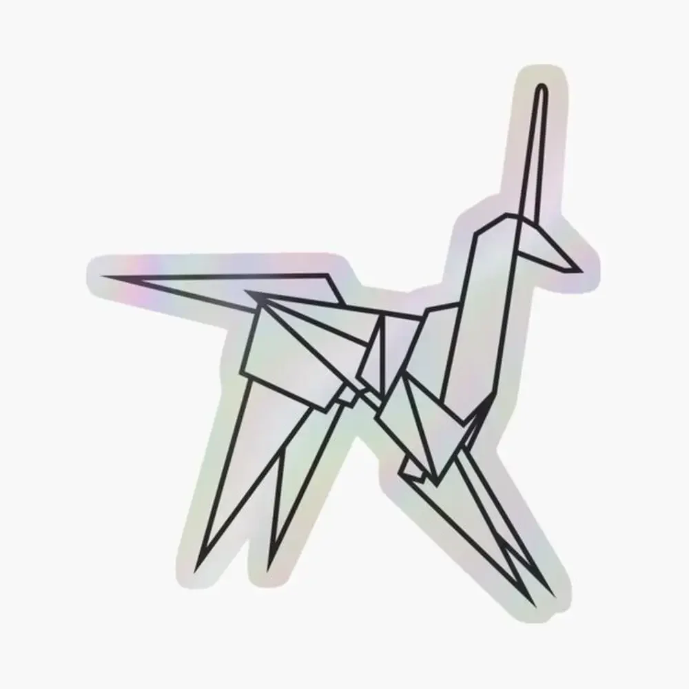 

Blade Runner Origami Unicorn Holographic Sticker for Laptop Decor Bedroom Car Cute Cartoon Art Fashionable Public Suitcase
