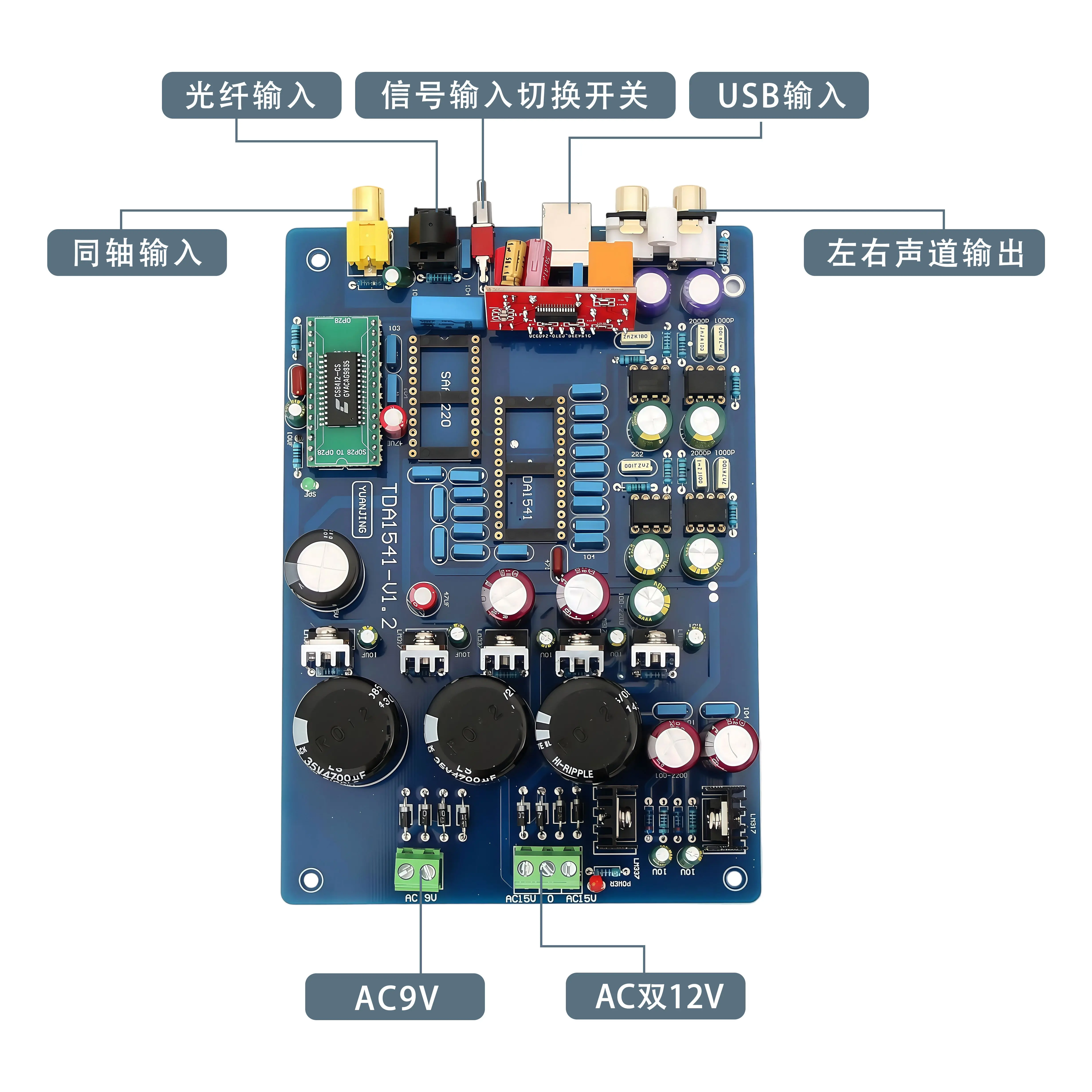 TDA1541 DAC Decoder Board Coaxial USB Optical Audio Without TDA1541 SAA7220 IC