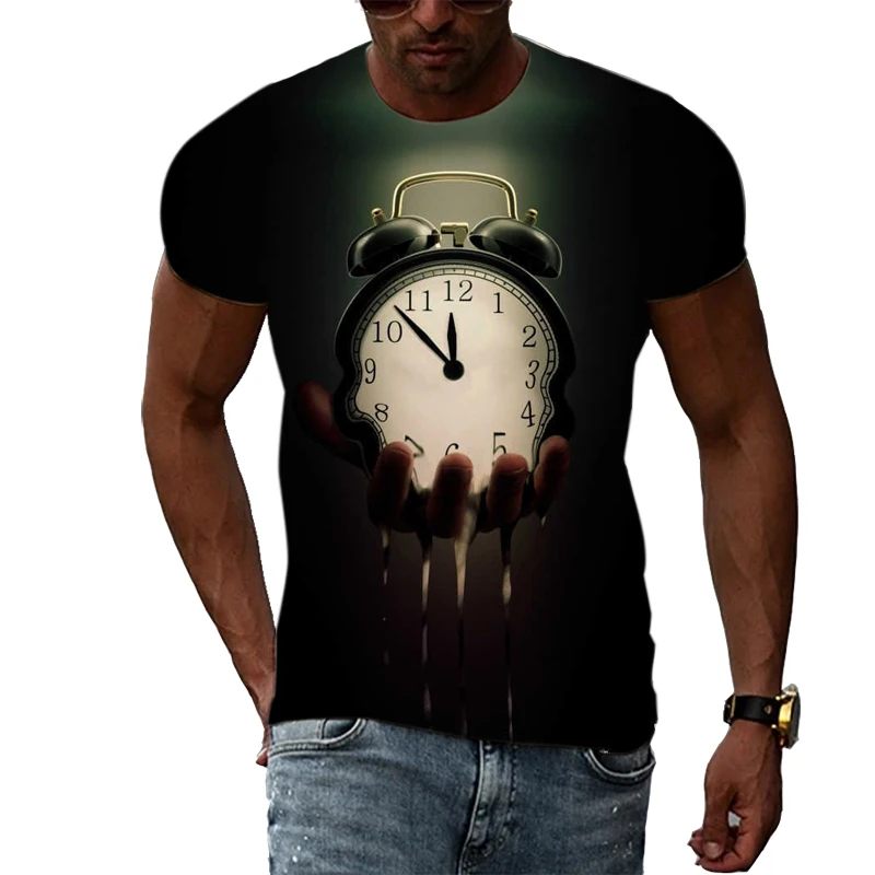 Nostalgia Clock graphic t shirts Summer Fashion Casual Interesting Pattern Print T-shirt Top Personality trendyol men's store