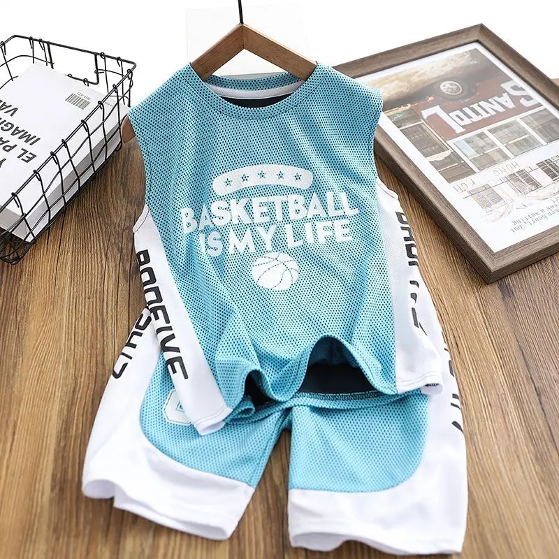 Boys Summer Casual Quick-drying Basketball Sportswear Suits 4-14 Years Baby Youth Teeange Boys Cool Outfits Children Clothes Set