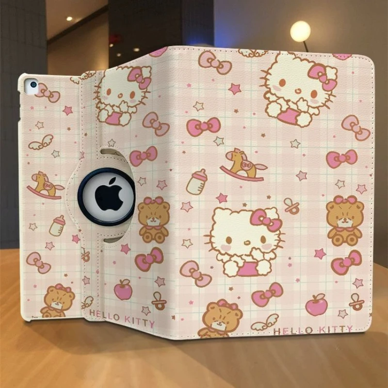 

Cute Hello Kitty Tablet Case for Ipad Air7 2025 A16 11th 10th 9th Gen Rotating Leather Case Mini4 5 6 7 Air6 Pro 11in Cover New