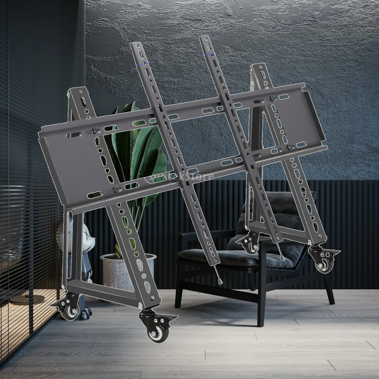 Movable Mobile TV Mount Stand Triangle Structure with Wheels Adjustable Floor Stand for Modern Furniture Office Living Room