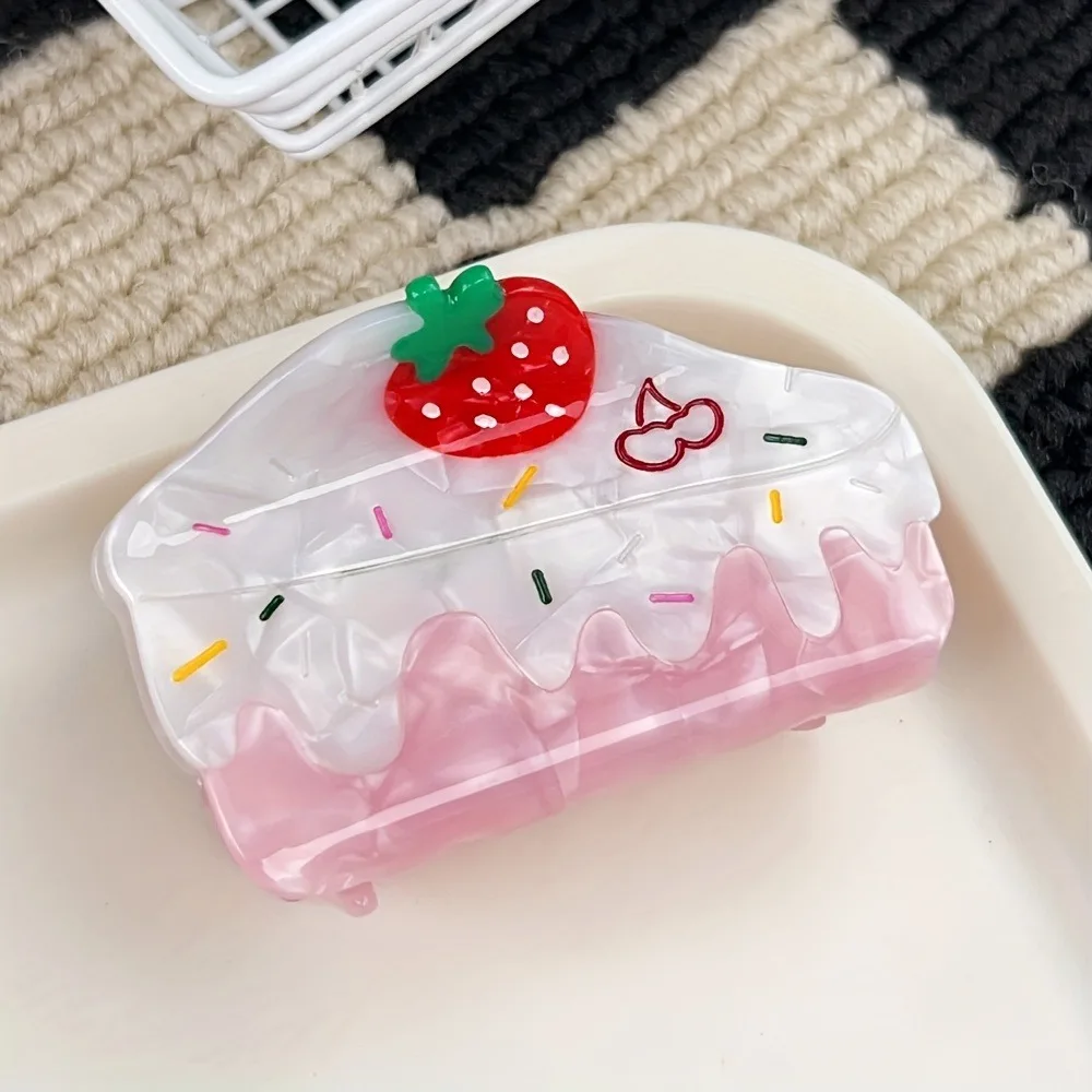 

Cute Cream Cake Fun Design That Captures The Heart of a Young Girl Half Tied Bun Hair Shark Clip at the Back of the Head