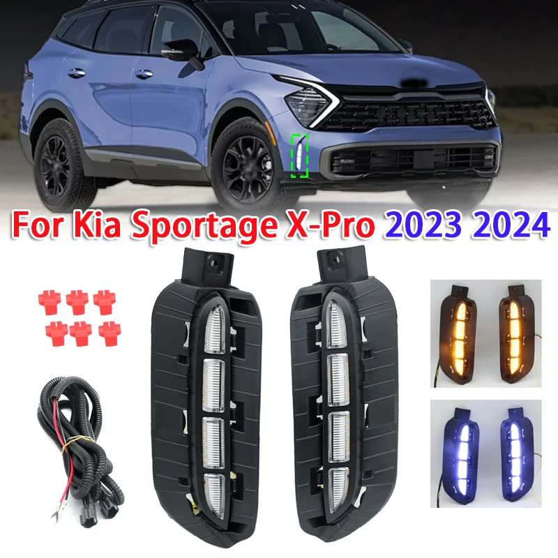 

2pcs LED Car Front Bumper Fog Lights Daytime Running Light Turn Signal Lamp for Kia Sportage X-Pro 2023 2024