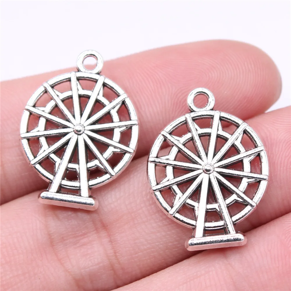 Newest 10Pcs/Lot 24*18mm Mixed Alloy Antique Silver Color Ferris Wheel Charms Keychain Pendant Accessory For DIY Jewelry Making