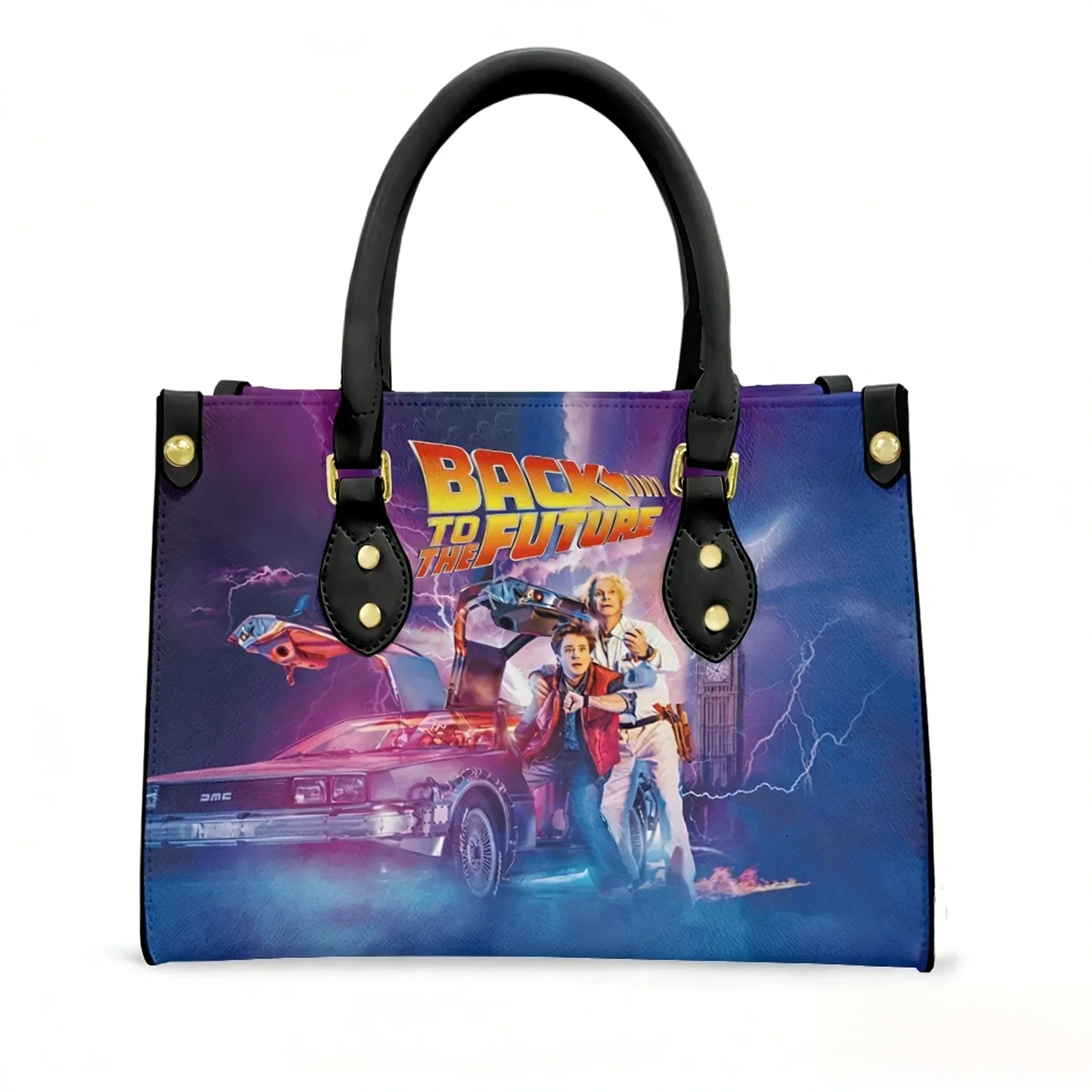 Bolso de mano de cuero PU con diseño de la película Regreso al futuro, personalizado con texto e imagen, para mujer y hombre, ideal para compras o como regalo.