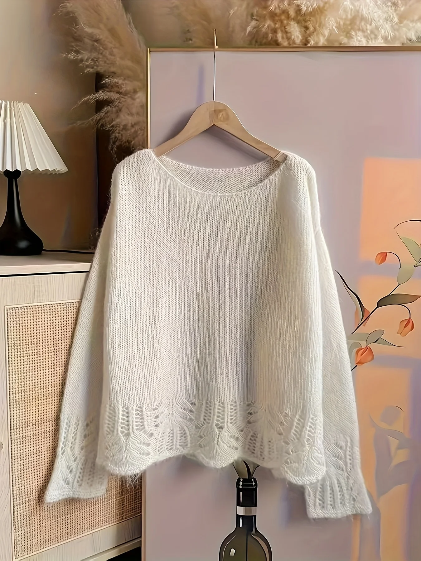 

Women's Solid Color Pullover Knitted Top, Elegant Vacation Style, Spring and Summer