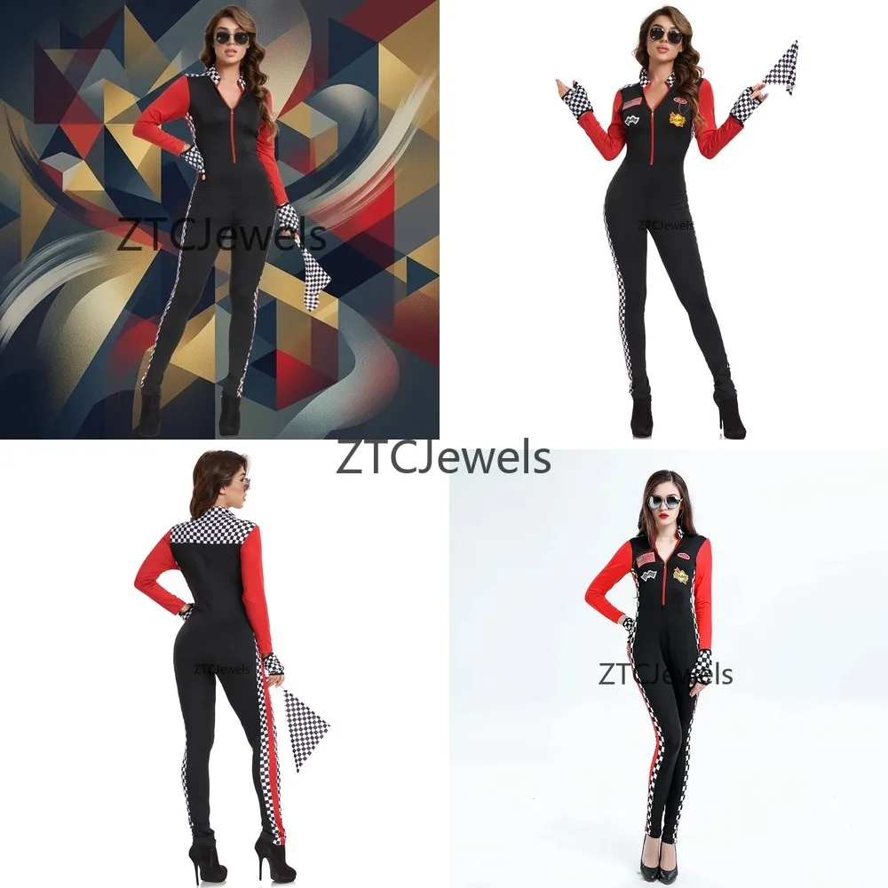Disfraz de Piloto de Carreras para Mujer, Traje de Halloween de Piloto de Carreras, Disfraz de Animadora, Traje de Piloto de Carreras de Velocidad