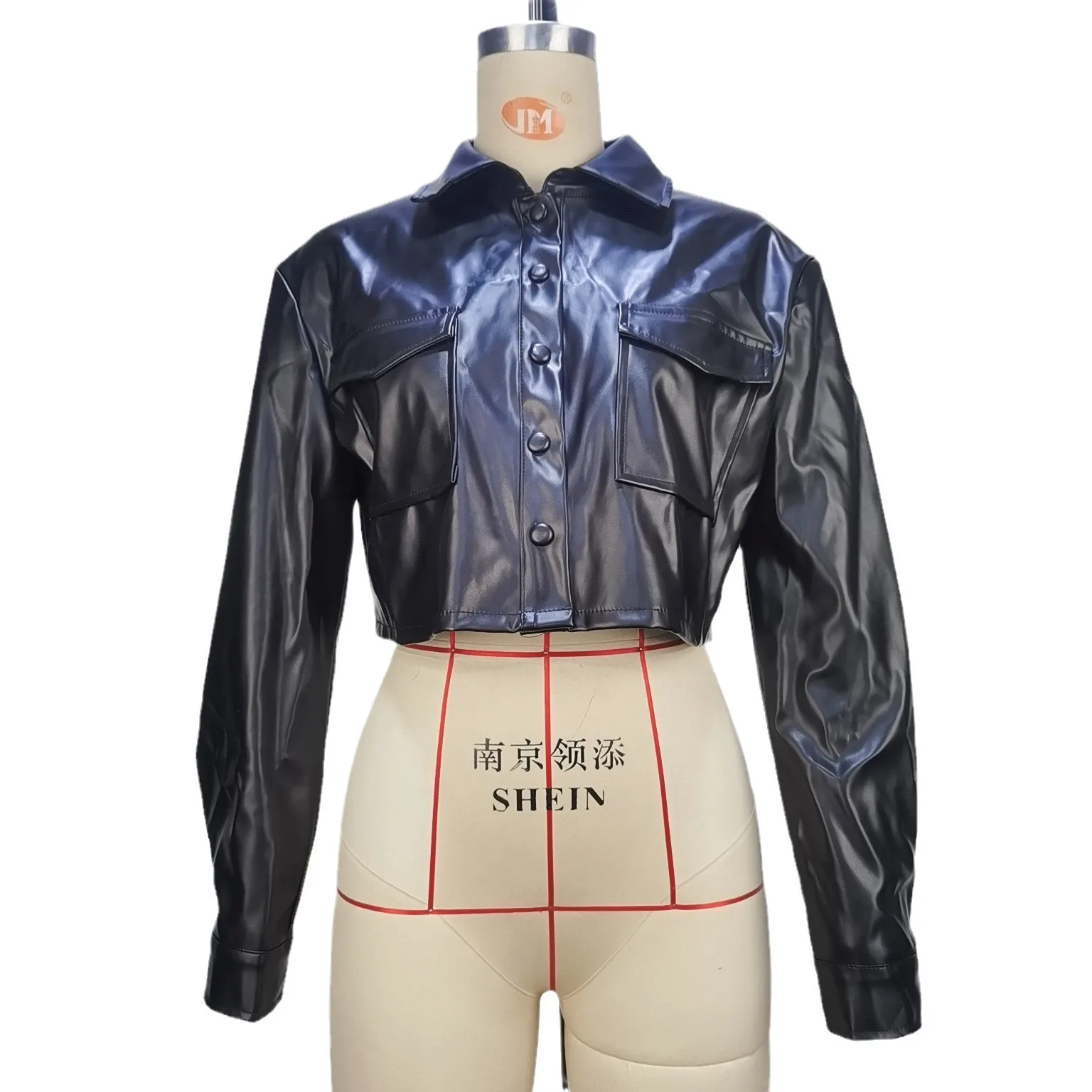 2024 Women's New Street Hipster Lapel Crop Multicolor Short with Pocket Single Breasted Leather Coat Long Sleeve Coat Woman