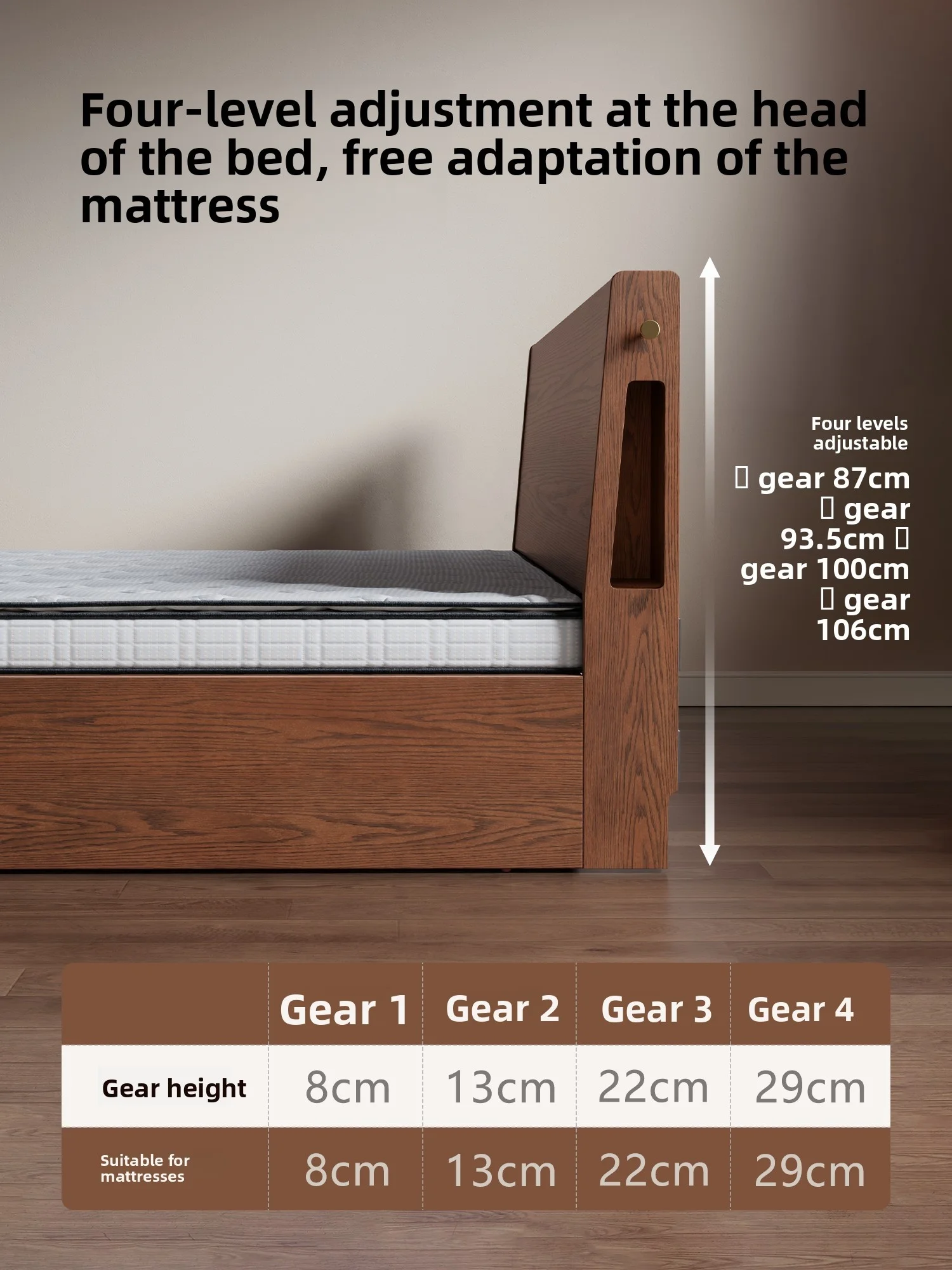 #Modern Minimalist Solid Oak Storage Bed Gas-Lift Adjustable Headboard Night Light Socket-1800mm Double/Single Bedroom SMC135