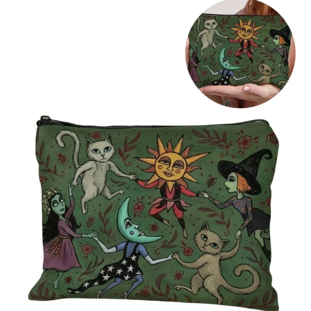 New Cat and Moon Design Makeup Bag Portable Trendy Storage Bag Durable Forest Bag Student Use