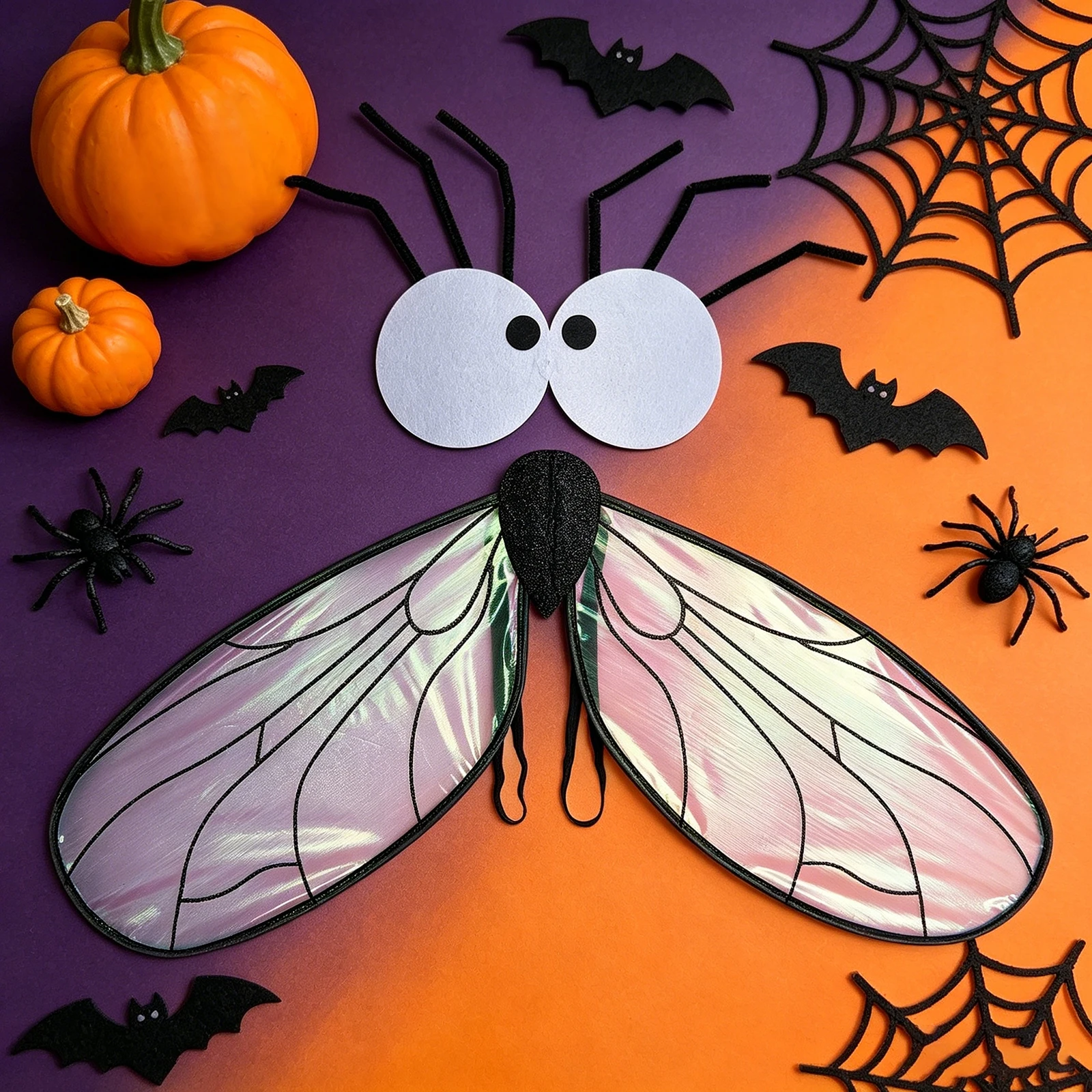 Fly Costume Accessories 2 Piece Set Halloween Iridescent Fairy Wings and Googly Eye Glasses for Women