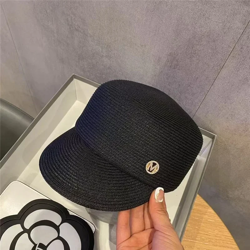 Designer Braided Sun Hat British Style, Adjustable Duckbill Cap for Women Summer Outdoor Sunshade Accessories