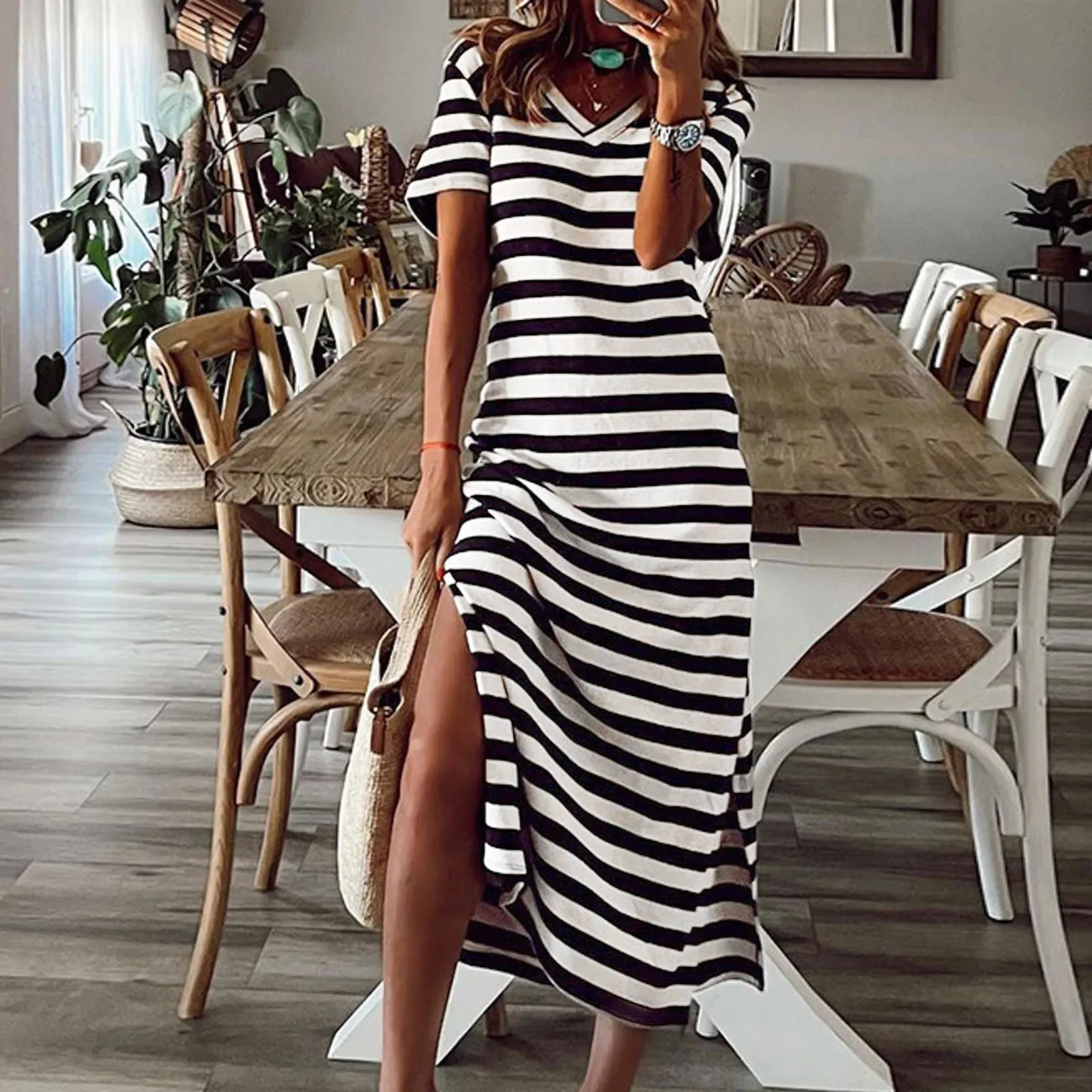 

Fashion Robe Striped Print Women Clothing Dress Beach Dress Summer Elegant Sundress Female 2023 New Vestidos Casual