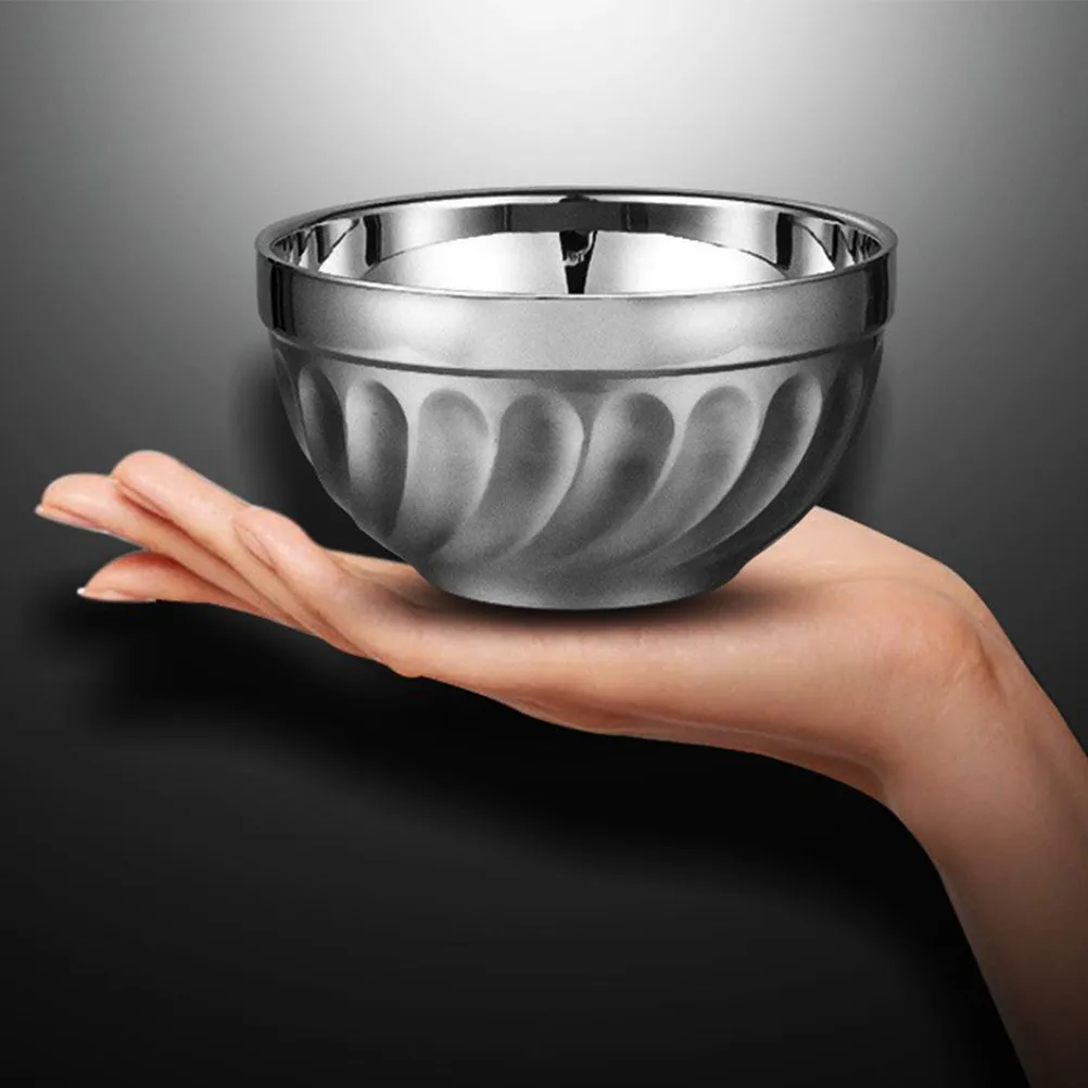 Juego de 3 Tazones de Acero Inoxidable de Doble Capa, Resistentes al Calor y Anti-Escaldaduras, para Servir Arroz, Sopa, Ensalada, Fideos y Otros Alimentos