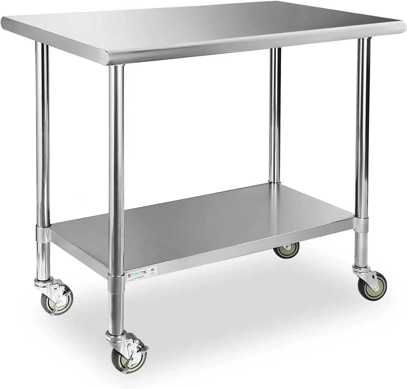 Steel Table with Caster Wheels 24 x 36 Inches, NSF Commercial Prep & Work Table with Adjustable Undershelf and Table F