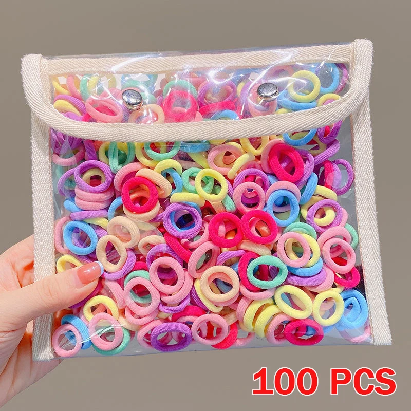 100pcs Girl's Elastic Hair Bands Colorful Sweet Hair Accessories Kawaii Cute Mini Hair Rope Towel Loop No Harm To Hair