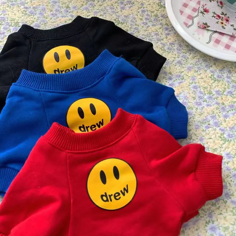 Fashion Cat Sweatshirt Smiling Face Printed Pet Clothes Pullover for Small Dogs Cats Spring Autumn Kitten Clothing  Costume