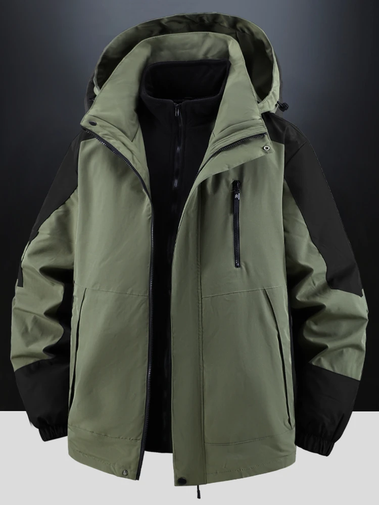 

Extra Large 400 Pou Thiened Men's Jaet Tee-in-One Detachable Fce Inner Cotton Coat Outdoor Windproof Warm Hooded