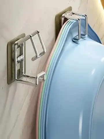 1/2/4/6Pcs Stainless Steel Washbasin Hook Multifunction Punch-free Kitchen Bathroom Rack Basin Storage Rack Towel Hanging Holder