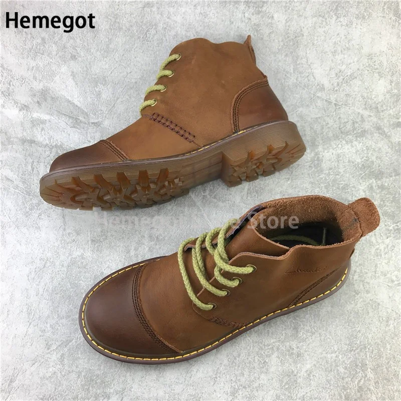 High Top Casual Leather Shoes Men's Shoes Soft Leather Soft Sole Cowhide Retro Wear-Resistant Lace-Up Ankle Booties Men Shoes