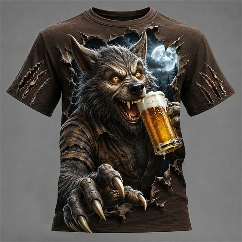 2026 New Men's Halloween T-Shirt Short-Sleeve Breathable Crew Neck with A Spooky Wolf Design Perfect for Outdoor Parties