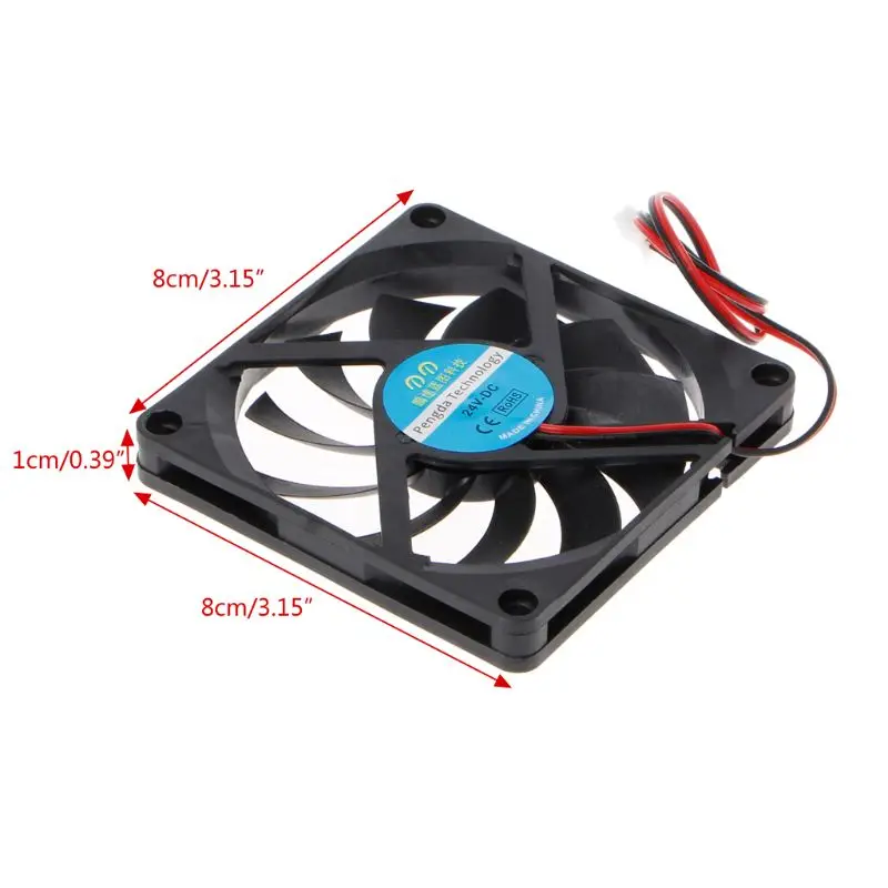 Y1UB 24V 2-Pin 80x80x10mm PC Computer CPU System Heatsink Brushless Cooling Fan 8010