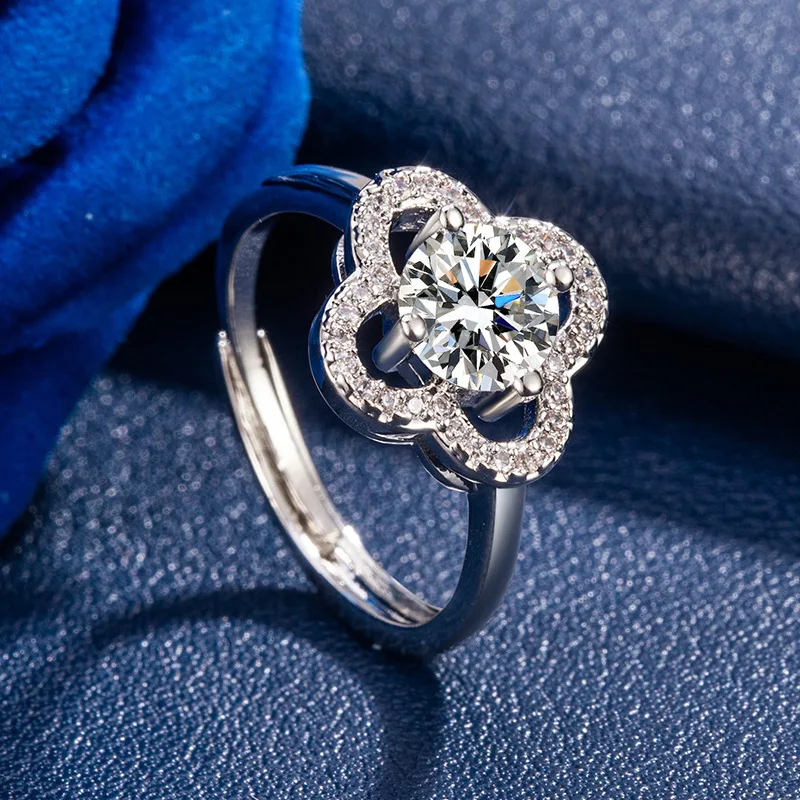 

Кольцо BR 1CT с четырехлистным клевером, модное уникальное кольцо 1CT, обручальное кольцо, изысканное ювелирное изделие с муассанитом D VVS1, идеальный подарок