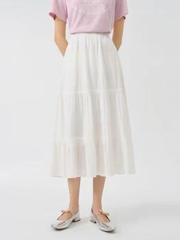 Dushu§ 2 צבעים גבוהים מותניים נשים מעל חצאיות עוגה לבנה המותניים אלסטי שחור קו מחצאית הסתיו 24ds83127