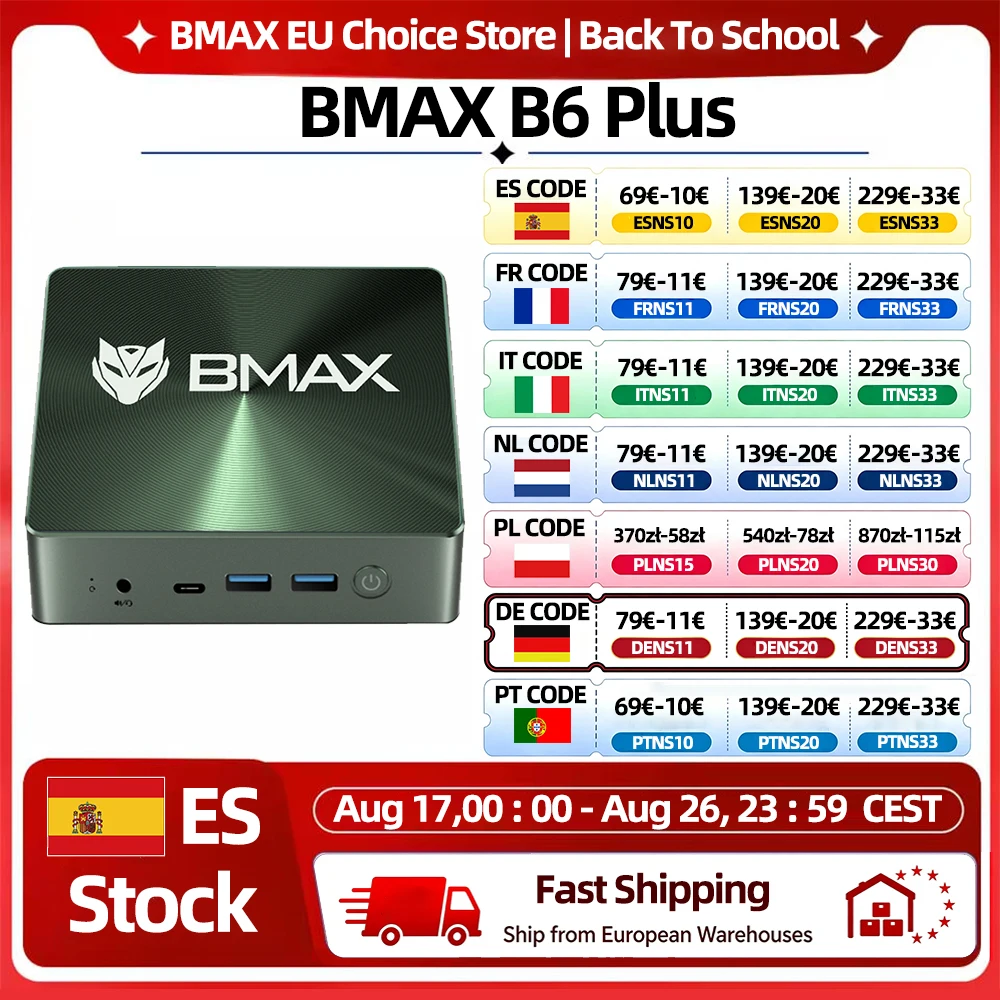 BMAX B6 Plus Mini-PC Intel i3-1000NG4 Windows 11 PC 12GB RAM 512GB SSD WIFI 5 USB 3.0 USB * 3 HDMI * 2 Bluetooth Type-C Mini-PC