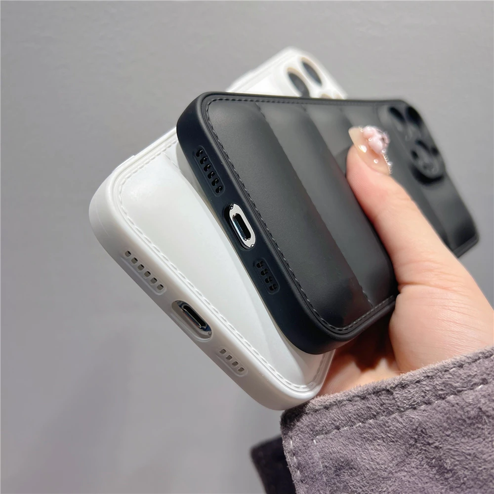 عالية الجودة أسفل سترة ماتي الوفير مكافحة الإفلات جراب هاتف آيفون X XS 12 13 11 14 15 16 برو ماكس أسود أبيض غطاء المنتفخ