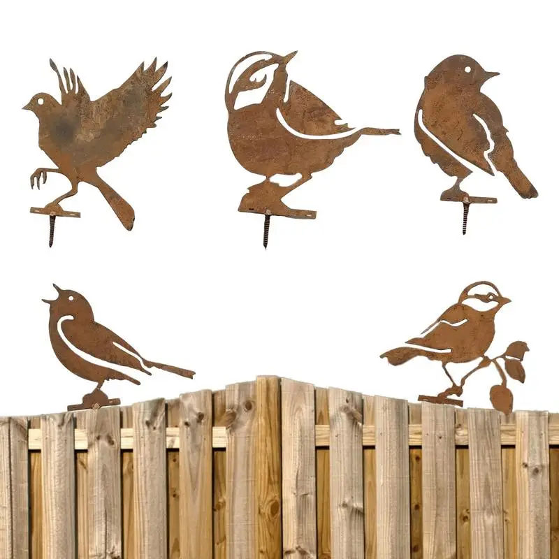 

4 Pcs Rusty Metal Birds Outdoor Decor Realistic Silhouette Garden Bird Outdoor Fence Decoration Lawn Art Waterproof Metal Garden