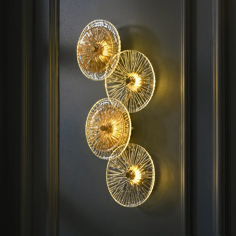 

Nordic Glass Metal Round Plate Wall Sconce Light Indoor Light Fixtures Bedroom Bedside Home Decoration Luxury Led Wall Lamps