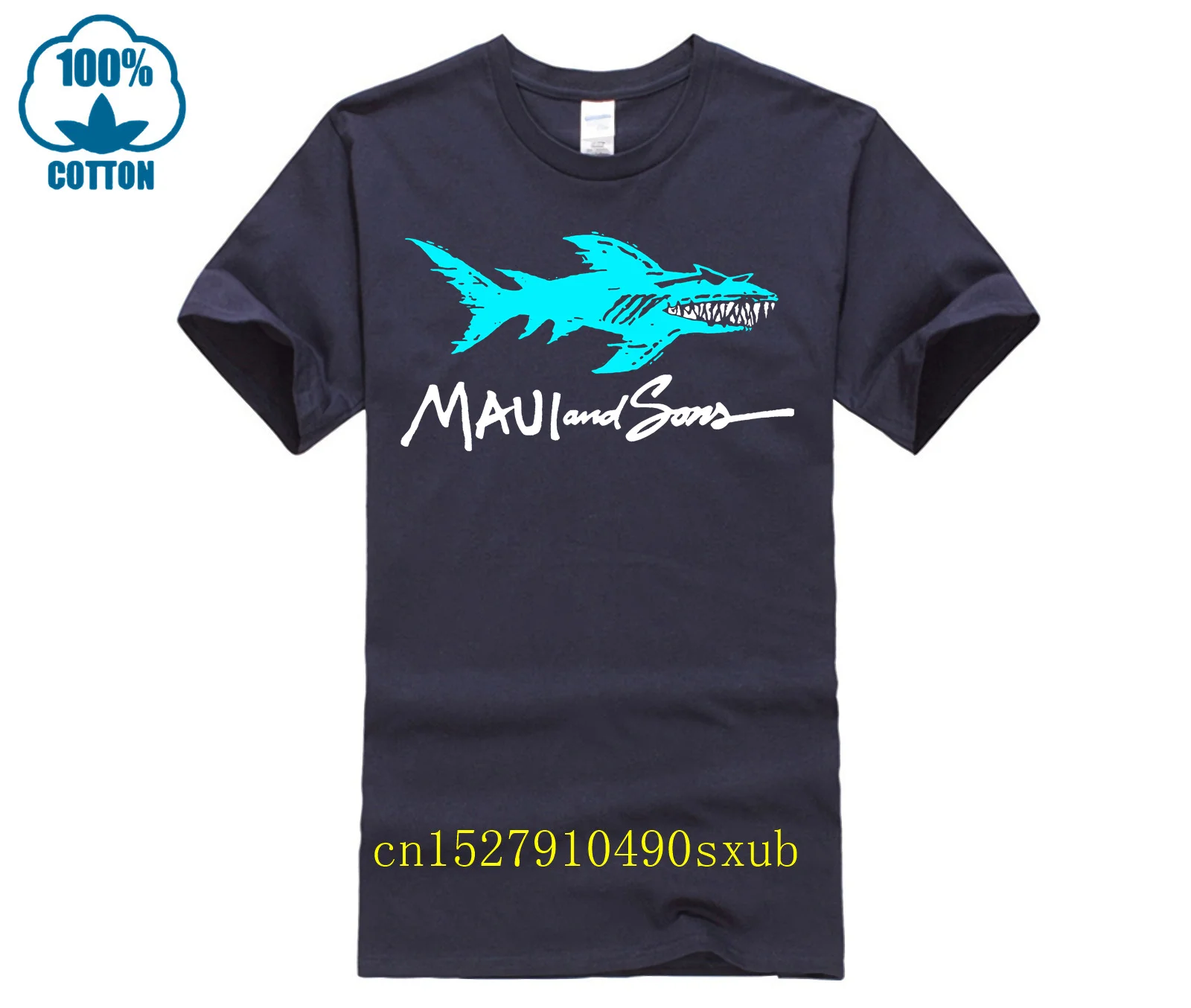 Printed T-shirt crew neck short sleeve casual T-shirt maui and sons shark logo t-shirt black