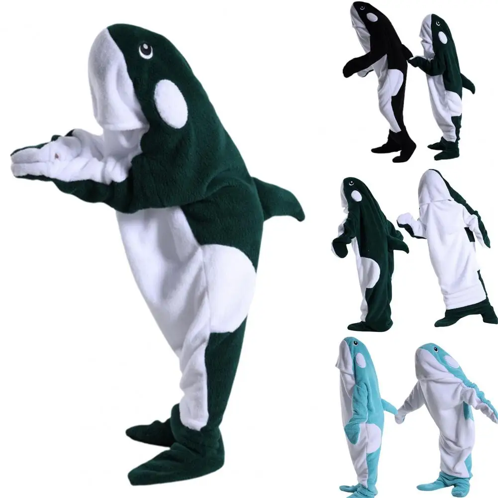 Sleeping Bag Cartoon Whale Shape Lounge Blanket Soft Flannel Family Outings Sleepover Wearable Blanket Cosplay Onesie Hoodie