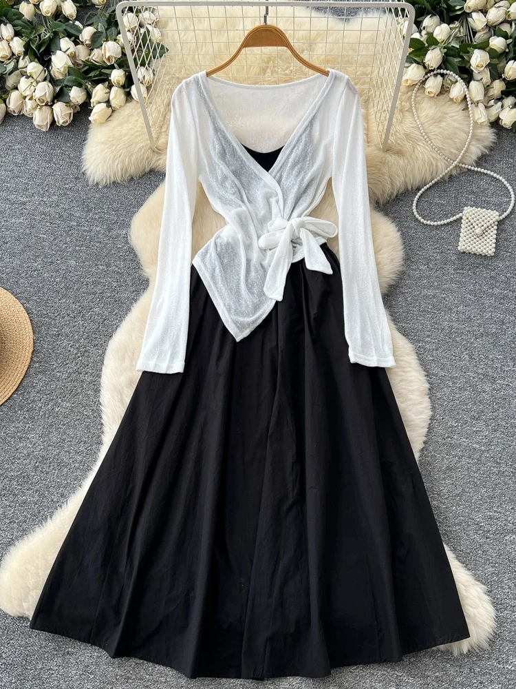 Ele Set da donna lungo Sve Wrap Dr con cinturino design a vita alta con inserto fasciato Tank Dr French Sle abbigliamento da lavoro casual