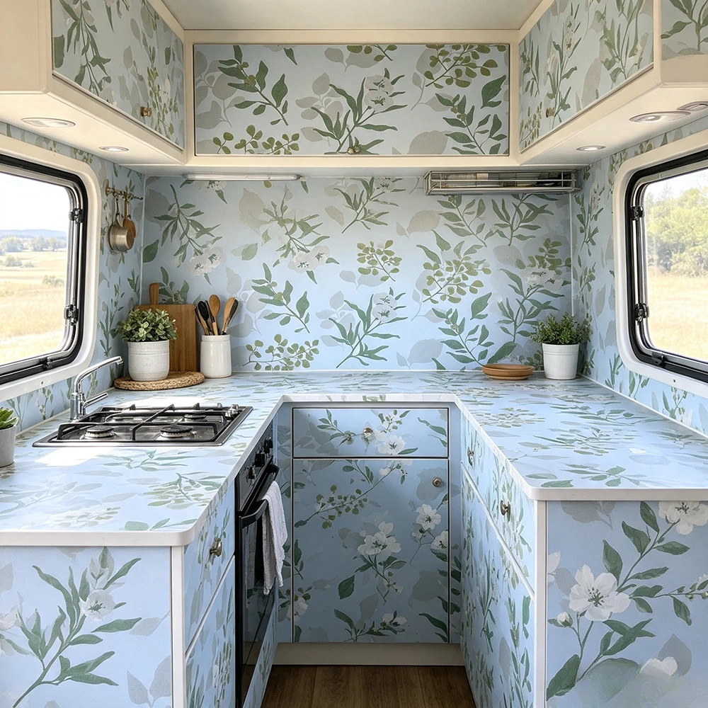 Minimalist Green Leaf Branch Floral Self Adhesive Wallpaper, Removable Botanical Contact Paper for Apartment DIY Home Makeover