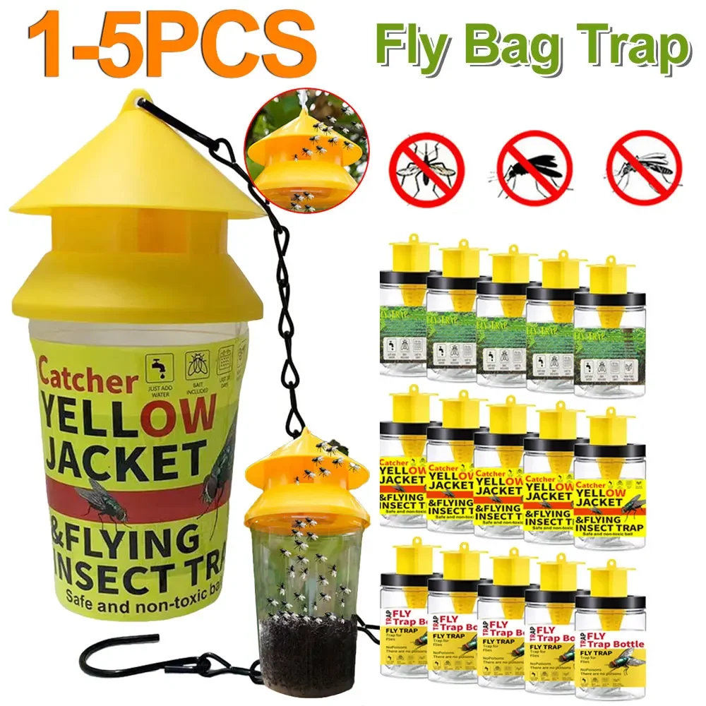 1-5PCS Hanging Fly Trap Insect Bug Killer Attract Fly Catcher Cage PP+Wire Outdoor Mosquito Trap Catcher Wasp Killer Flie Trap