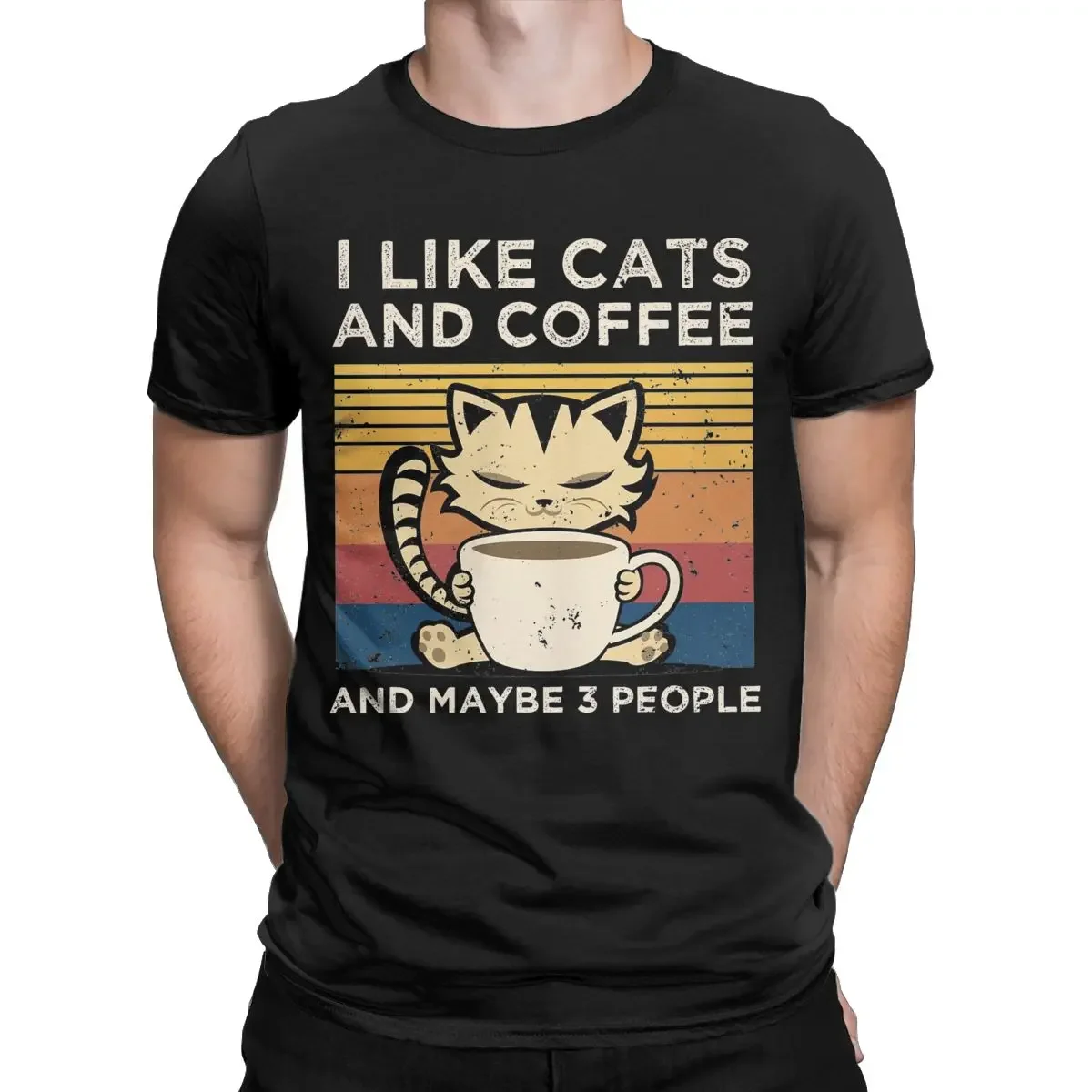 I Like Cats And Coffee And Maybe 3 People Men T Shirt Amazing Tee Shirt Crew Neck T-Shirts Pure Cotton New Arrival Tops