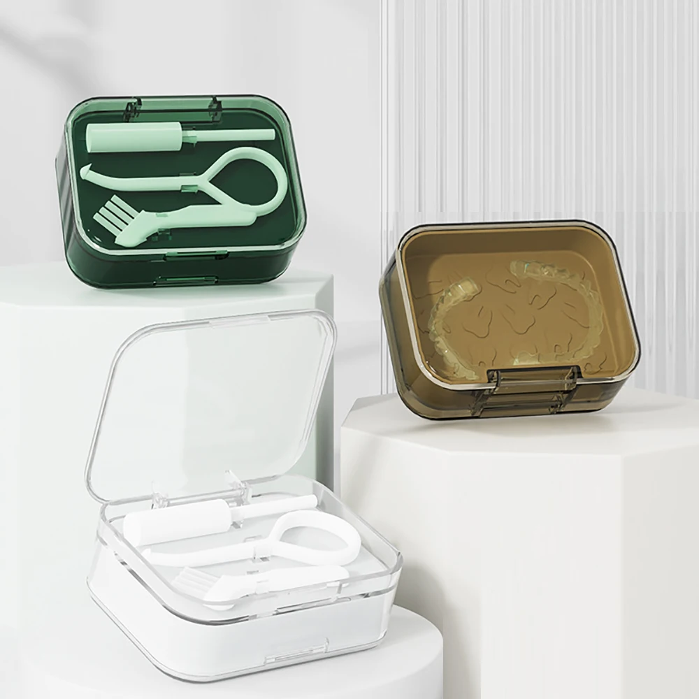 Double Layers Denture Box Retainer Braces Storage Box portable and delicate  Retainer Braces Storage Box With Teeth Cases