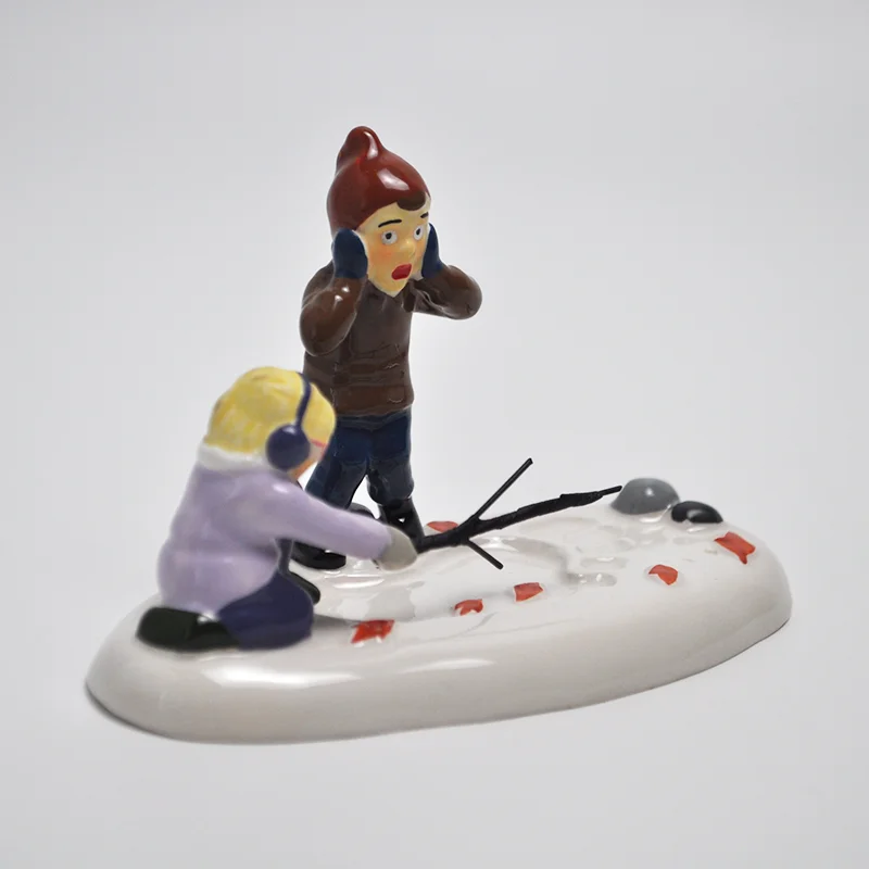 D56 Little Boy and Little Girl Winter Exploration of Bigfoot Ceramic Decorative Ornaments