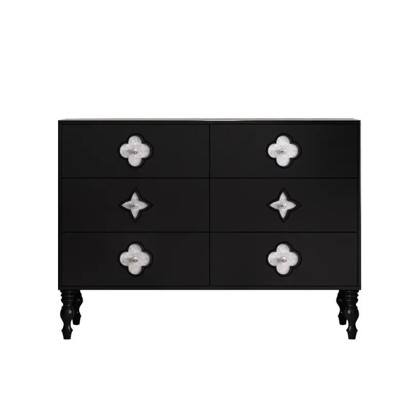 

French retro four-leaf clover side cabinet, solid wood six-bucket storage, simple modern bedroom drawer storage cabinet