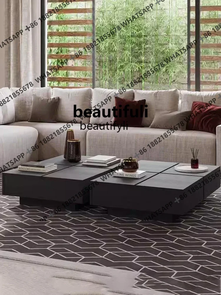 Solid Wood Tea Table Italian Minimalist Designer Living Room Home Modern Coffee Table Black Square Chinese Style